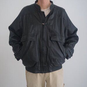 Vintage '80S Sears The Men'S Store Black Zip Up 100% Leather Bomber Jacket L